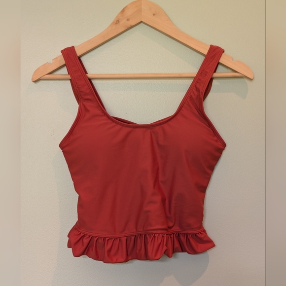 Janela Bay Other - Ruffled Hem Criss Cross Open Back Swim Top